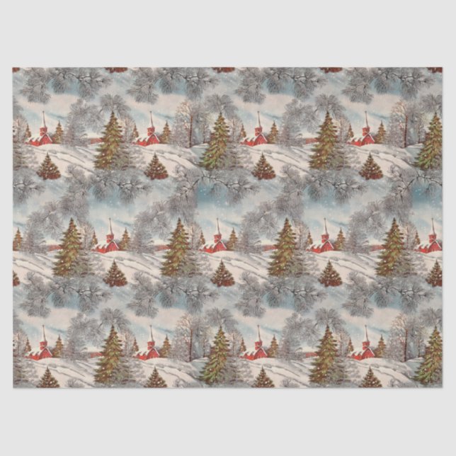 Vintage Christmas Glittering Winter Village  Tissue Paper (Front)