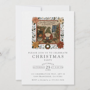 Vintage Christmas Gnome Crimson Red Cosy Invitation