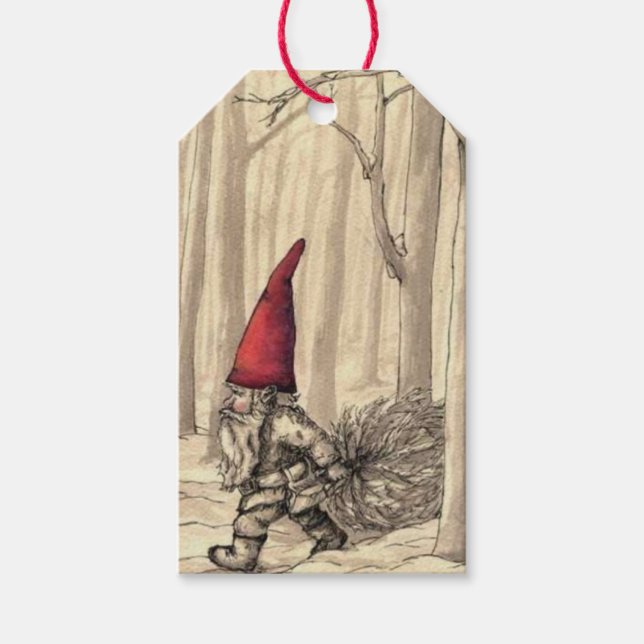 Vintage Christmas Gnome Holiday Gift Tags (Front)