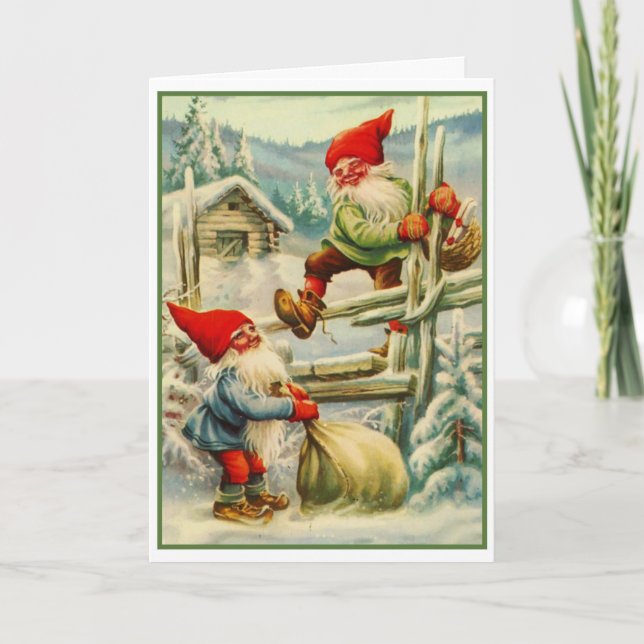 Vintage Christmas Gnomes Moving Loot Holiday Card (Front)
