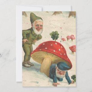 Vintage Christmas Gnomes Playing Hide n' Seek Holiday Card