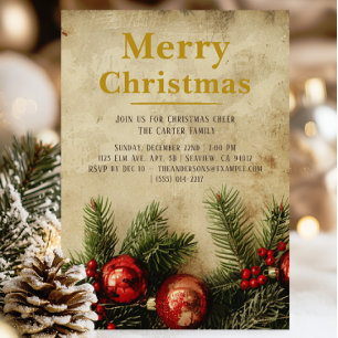 Vintage Christmas Gold Invitation Card   Elegant