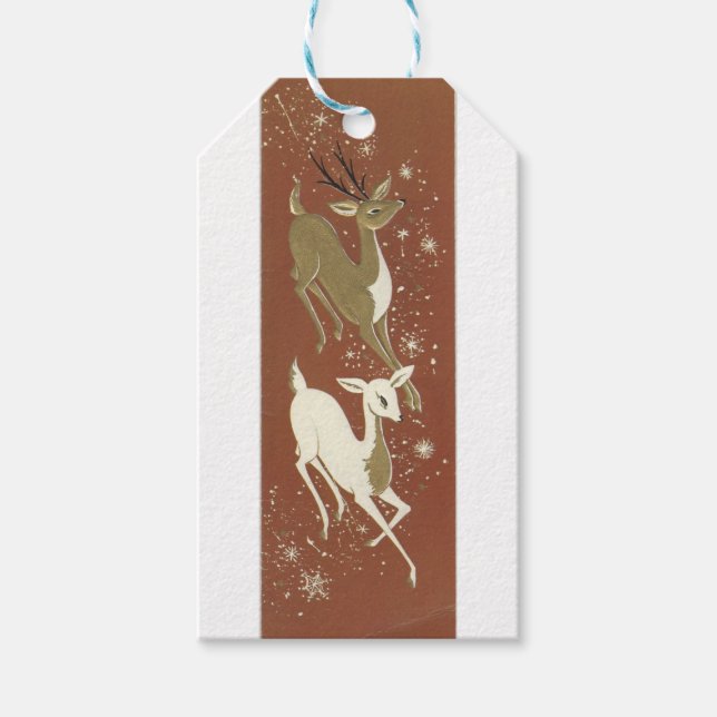 Vintage Christmas Gold Reindeer Gift Tags (Front)
