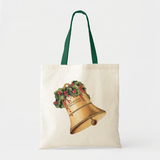 Vintage Christmas Golden Bells, Season's Greetings Tote Bag (Front)