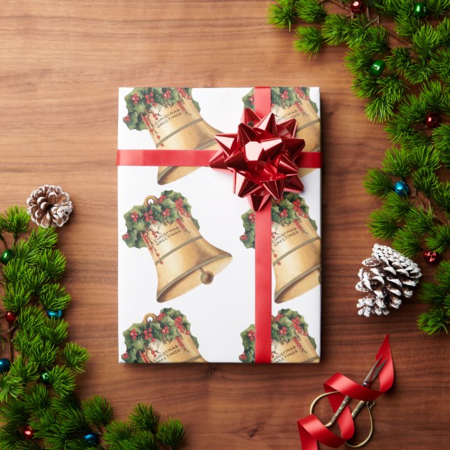 Vintage Christmas Golden Bells, Season's Greetings Wrapping Paper (Holiday Gift)