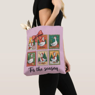 Vintage Christmas Goose Retro Tis The Season Tote Bag