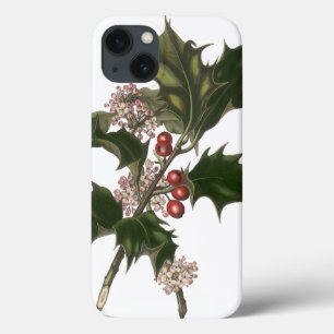 Vintage Christmas, Green Holly Plant with Berries iPhone 13 Case