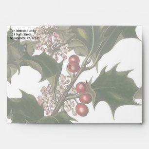 Vintage Christmas, Green Holly Plant with Berries Envelopes