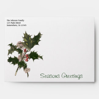 Vintage Christmas, Green Holly Plant with Berries Envelopes