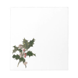 Vintage Christmas, Green Holly Plant with Berries Notepad