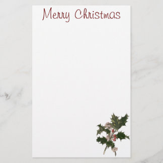 Vintage Christmas, Green Holly Plant with Berries Stationery