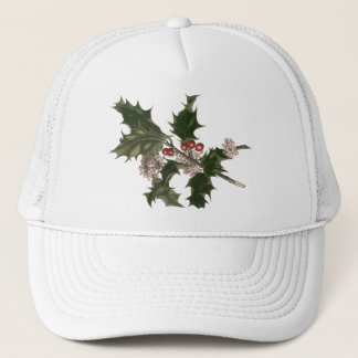 Vintage Christmas, Green Holly Plant with Berries Trucker Hat