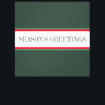 Vintage Christmas Green Red White Stripes Text Canvas Print<br><div class="desc">Festive red and green ribbon candy pinstripes highlight "SEASON'S GREETINGS" in elegant typography across the length of a centre white stripe.  Wide bold forest green stripes above and below complete the festive modern composition.   All colours and text can be personalised.  I wish you happy holidays!</div>