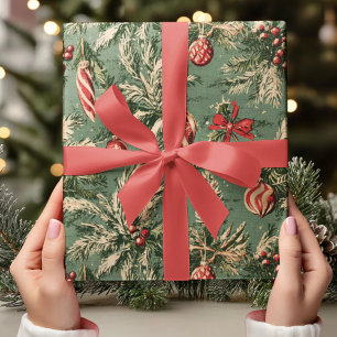 Vintage Christmas Green & Red   Wrapping Paper