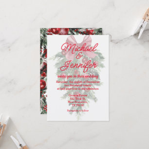 vintage christmas greenery ornaments red wedding invitation