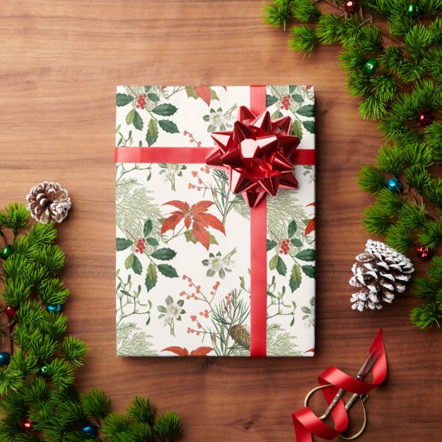 Vintage Christmas Greenery Pattern Wrapping Paper (Holiday Gift)