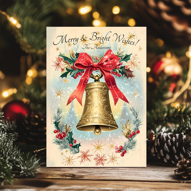 Vintage Christmas greeting Card with Golden Bell  (Creator Uploaded)