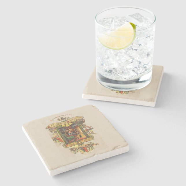 Vintage Christmas Greeting Coaster (Side)
