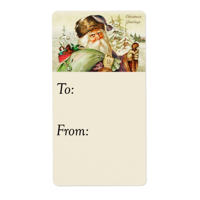 Vintage Christmas Greeting From Santa Gift Tag (Front)