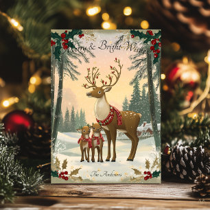 Vintage Christmas greeting with Deer Family  Invitation
