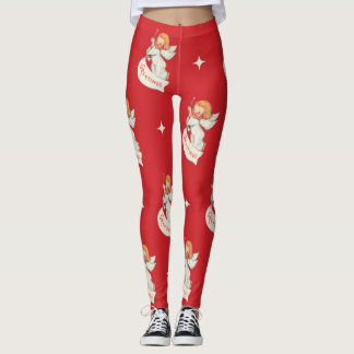 Vintage Christmas Greetings, Angels with Stars Leggings