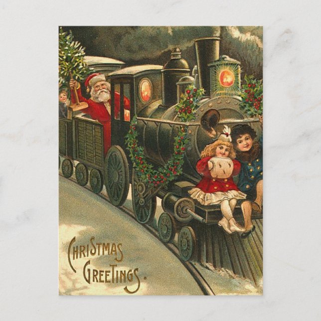 Vintage Christmas Greetings Holiday Postcard (Front)