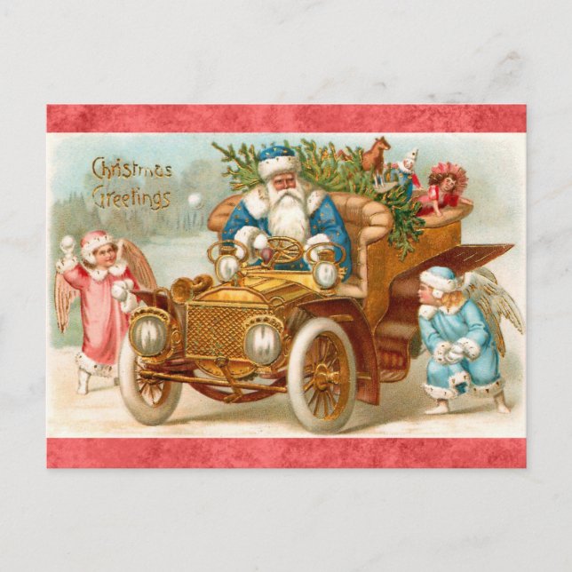 Vintage Christmas Greetings Santa and Angel Postcard (Front)