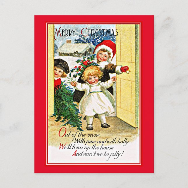Vintage Christmas Greetings, Three Children, Postcard (Front)