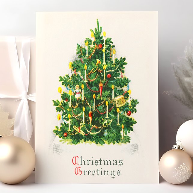 Vintage Christmas Greetings Tree Holiday Postcard (Creator Uploaded)