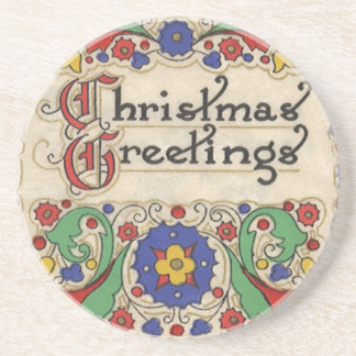 Vintage Christmas Greetings with Decorative Border Coaster