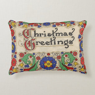 Vintage Christmas Greetings with Decorative Border Decorative Cushion