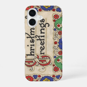 Vintage Christmas Greetings with Decorative Border iPhone 16 Case