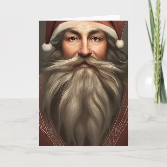 Vintage Christmas Grey Beard Santa Claus Holiday Card (Front)