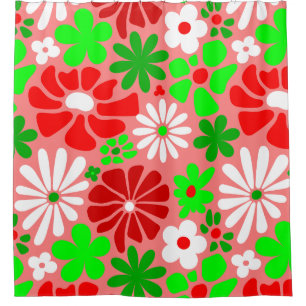vintage christmas groovy 1960s floral shower curtain