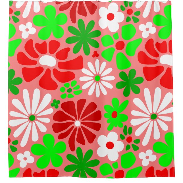 vintage christmas groovy 1960s floral shower curtain (Front)