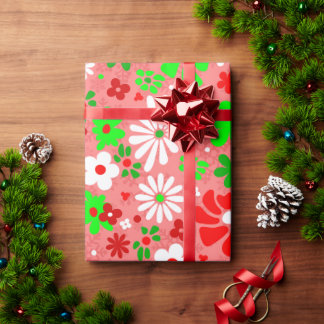 vintage christmas groovy 1960s floral snowflakes wrapping paper