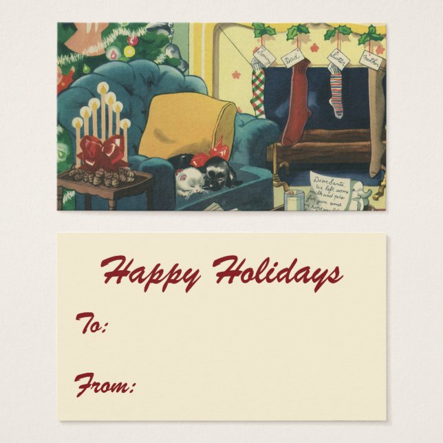 Vintage Christmas Hannukah Pets in the Living Room (Front & Back)