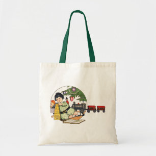 Vintage Christmas, Happy Boy Playing with Toys Tote Bag