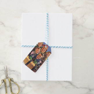 Vintage Christmas, Happy Family Toboggan Sledding Gift Tags