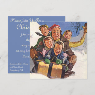 Vintage Christmas, Happy Family Toboggan Sledding Invitation