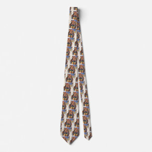 Vintage Christmas, Happy Family Toboggan Sledding Tie