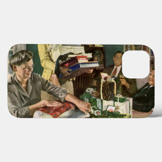 Vintage Christmas, Happy Family Wrapping Gifts iPhone 13 Case