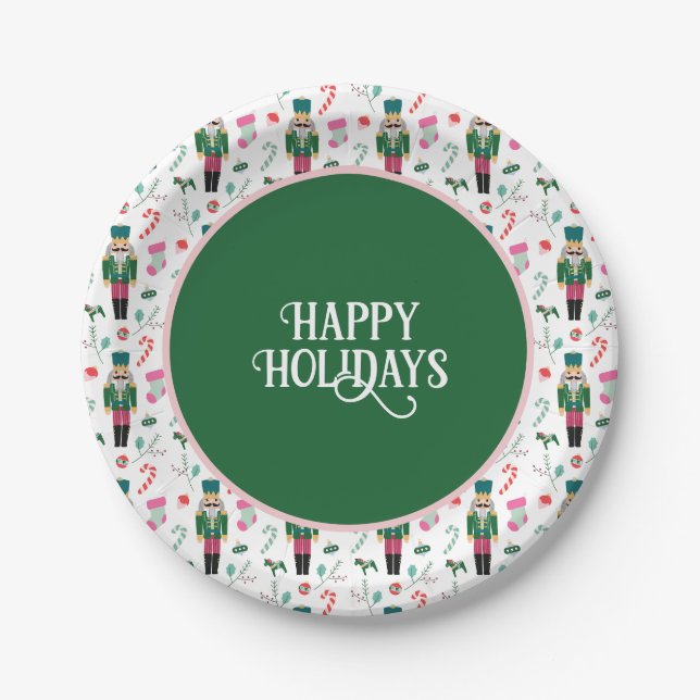 Vintage Christmas Happy Holidays Paper Plate (Front)