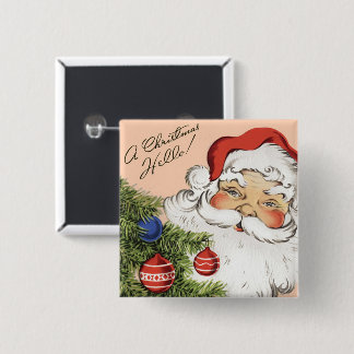Vintage Christmas Hello! Jolly Santa Claus 15 Cm Square Badge