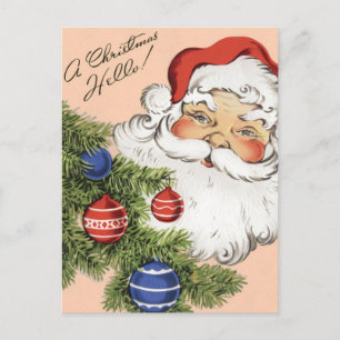 Vintage Christmas Hello! Jolly Santa Claus Holiday Postcard