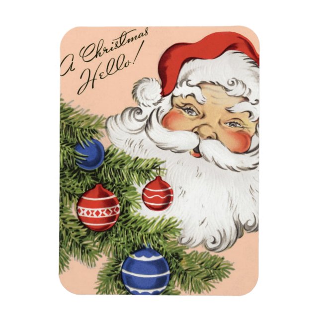 Vintage Christmas Hello! Jolly Santa Claus Magnet (Vertical)
