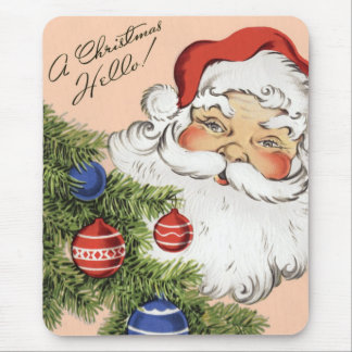 Vintage Christmas Hello! Jolly Santa Claus Mouse Pad