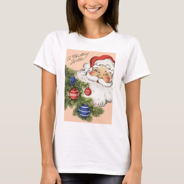 Vintage Christmas Hello! Jolly Santa Claus T-Shirt (Front)