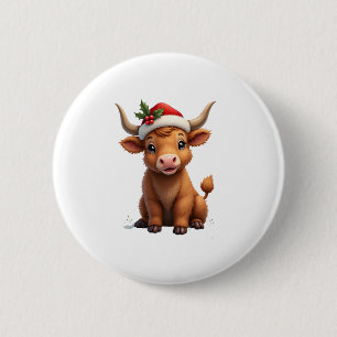 Vintage Christmas Highland Cow Cute Holiday Farm A 6 Cm Round Badge