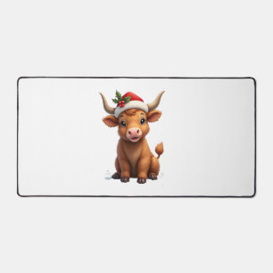 Vintage Christmas Highland Cow Cute Holiday Farm A Desk Mat